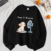 Paws Breeze Happy Dog Blowing A Fan Printed Women's Sweatshirt, Casual Pullover, Hip Hop Y2K Sportswear, Autumn Sportswear - Shape - View 1
