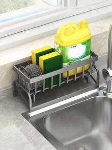 1pc Kitchen Sink Sponge Organizer, Self-Draining Sink Storage Box With Removable Tray, Dish Sponge Holder, Soap Dispenser Brush Rack, Suitable For Bathroom, Black With Handle - Multicolor - View 2