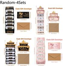1 Set/4 Sets Pink & Black Glitter Birthday Money Pull Card, Cake-Shaped Foldable Cash Gift Box, Birthday Party Surprise Money Pull Greeting Card Gift Supplies - Multicolor - View 8
