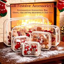1pc Multi Size Clear PVC Christmas Small Accessory Storage Bag White Trim Zipper Transparent Holiday Organizer Pouch For Gift Tags Ribbons Fairy Light Parts Baking Cutters Kids Festive Hair Clips Mini Ornaments - Multicolor - View 7