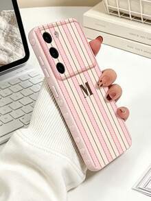 Compatible With Samsung Galaxy S25 Ultra/S24/S23/S22/A16/A56/A55/A17 Series Phone Case, 1pc Fashionable Personalized Striped Letter M Pattern Cute Side Heart Anti-Drop Premium Full Coverage Soft TPU Phone Shell, Suitable As Birthday Gift, Holiday Gift For Friends, Family, Couples, Yourself, Daily Use - Multicolor - View 2