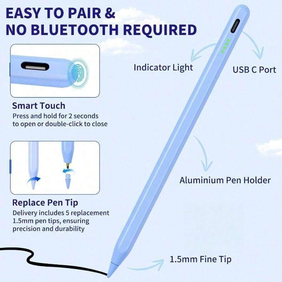 Universal Capacitive Stylus Pen Compatible With Ipad, Pencil Style Active Touch Pen, Compatible With Android And Apple Touchscreens, For Drawing And Handwriting
