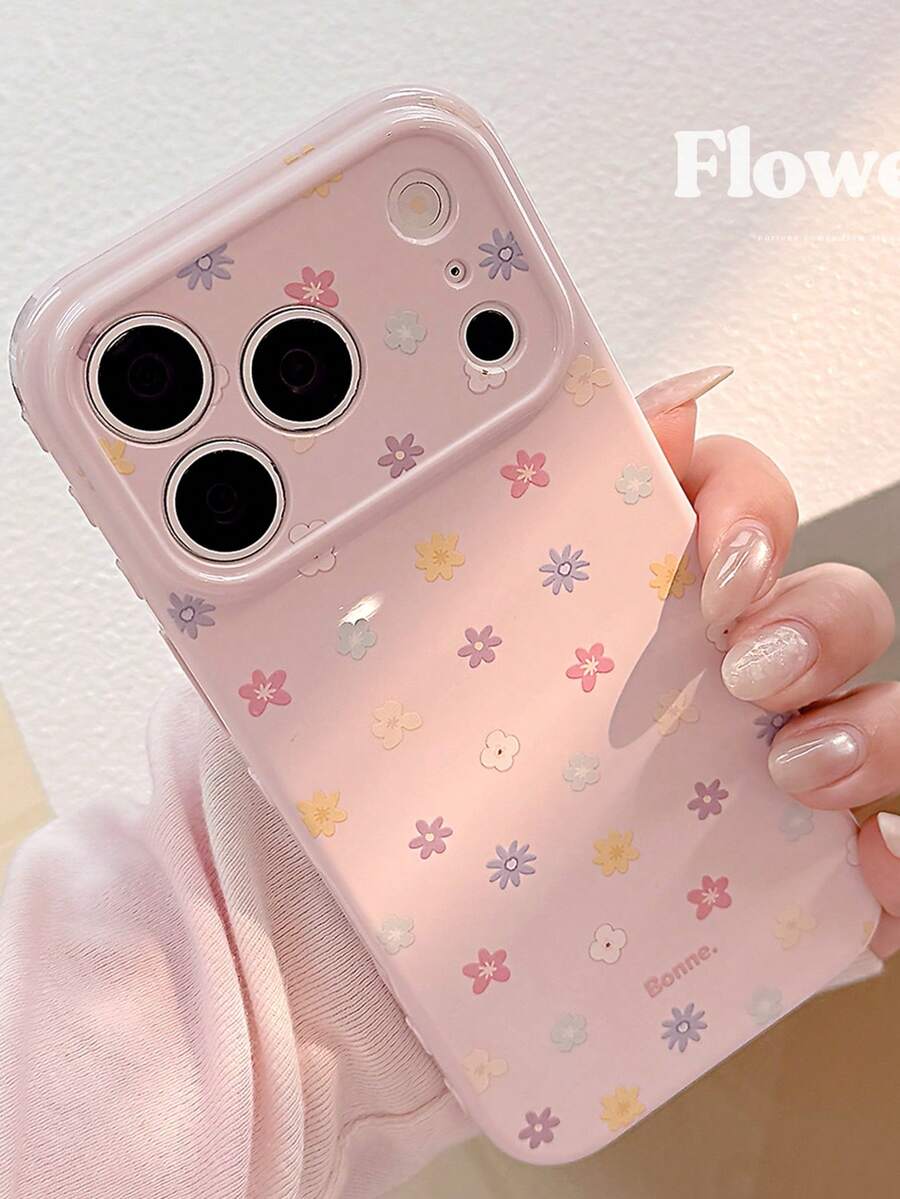 Casing Ponsel Motif Bunga Warna-warni Elegan Kompatibel dengan iPhone 16 Pro Max, Apple 17 Pro Max, 15, 14, 13 Pelindung Full Coverage - Berwarna merah muda - View 1