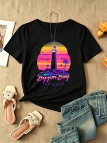 Byron Bay Retro Graphic T-Shirt In High Quality Cotton, Crew Neck, Comfortable Fit, Casual. - Black - View 2
