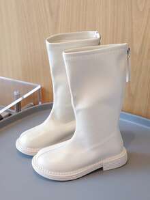 1 Pair White Straight Tall Boots, Children's Casual Long Boots, Gentle Fresh Style, Suitable For Girls' Daily Wear - White - View 3