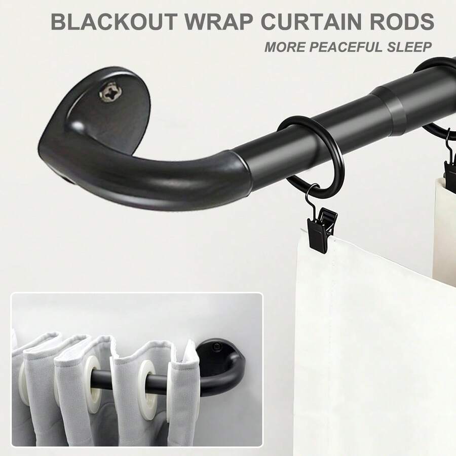 Wrap-Around Window Curtain Rod, Adjustable 35-148 Inches - Curved Light-Blocking Design, 90% Blackout Effect, Significant Room Darkening, Heavy Duty 3/4 Inch Matte Black Curtain Rod (Includes Easy Installation Accessories) - Full Sun Protection - Black - View 1