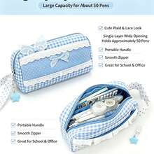 Korean Lace Plaid Polka Dot Pencil Case, Ins Aesthetic Large Capacity Stationery Storage Bag, Cute Portable Pen Pouch, School Supplies For Teen Girls Students - A - View 5