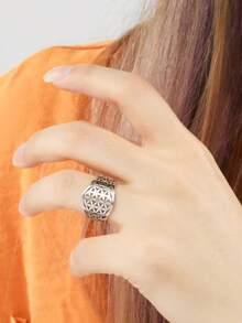 1 件女士不锈钢镂空花戒指，精致复古珠宝手指装饰浪漫节日礼物情人节、妈妈、母亲、母亲节、礼物 - 銀色 - 查看 8