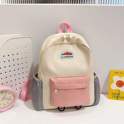 Ransel Anak Warna Blok, Tas Sekolah TK Lucu untuk Anak Laki-laki dan Perempuan, Ransel Perjalanan Kasual Ringan