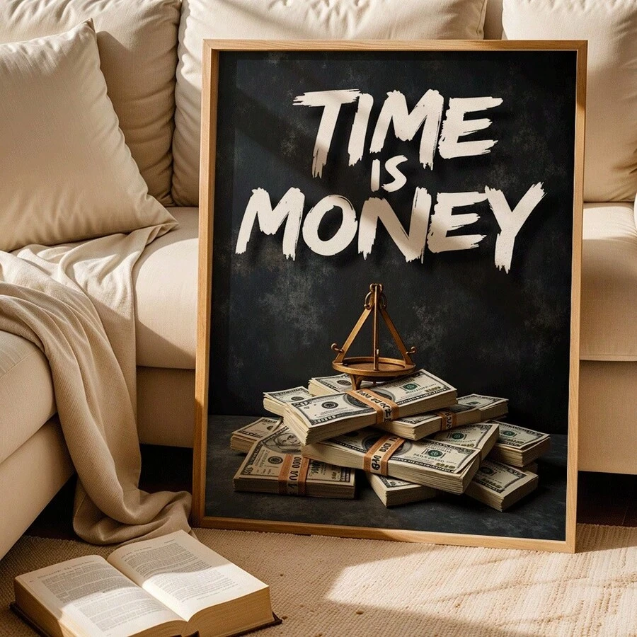 1pc Time Is Money Wall - Minimalist Suitable For Bedroom & Living Room Decor, Modern Financial Quote, Unframed Canvas For Office Gift, Time Management Theme Decorations,Halloween Christmas Decor - Multicolor - View 1