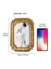 1PC Gold Rectangular Carved Resin Photo Frame, Palace Style Desktop Photo Frame, Luxury Desktop Decor Frame, Rococo Vertical Photo Frame, Art Portrait Frame, Ins Style Photo Frame, Embossed Photo Frame, Romantic Wedding Photo Frame, Craft Display Frame, Suitable For Vanity, Living Room, Bedroom, Study Soft Decoration Display Frame, Holiday Gift Photo Frame, Photography Prop Frame - 1PC - View 7