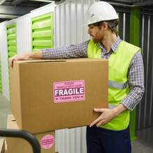 100pcs/10sheets Pink Fragile Stickers, Labeled "Caution" And "Thank You", With Permanent Adhesive, Suitable For Moving, Shipping, Packaging And Other Scenarios. Size 3"X2", School Supplies Category. - Cartoon - View 5