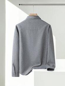 ANDREILEE 男士中性 Polo 領長袖襯衫 街頭休閒通勤 純色寬鬆上衣 春秋款 - 灰色 - 查看 4