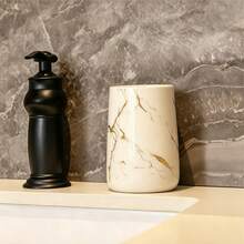 1pc White Toothbrush Cup - Toothbrush Not Included, Nordic Style Marble Pattern Ceramic Mouthwash Cup. - A - View 2