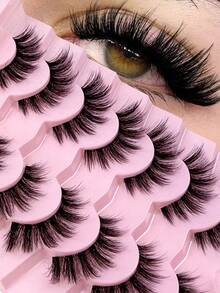7 Pairs D Curl False Eyelashes Wispy Lashes Natural Look Clear Band Fake Eyelashes Cat Eye Lashes Mink Fluffy Strip False Lashes Fox Eye Lashes Strip Lashes,Lashes,Eyelashes,Fake Lashes - Black - View 2
