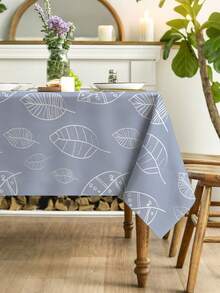 1pc, Haze Blue Minimalist Line Leaf Tablecloth, Rectangular Tablecloth, Suitable For Picnic Or Party Decoration Tablecloth, Restaurant Decoration, Kitchen Decoration Tablecloth, Birthday Party And Home Decor - Dusty Blue - View 2