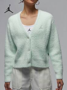 Nike Authentic JORDAN Women's Short V-Neck Knit Warm Fleece Cardigan HQ6075-394 - HQ6075-394 - View 1
