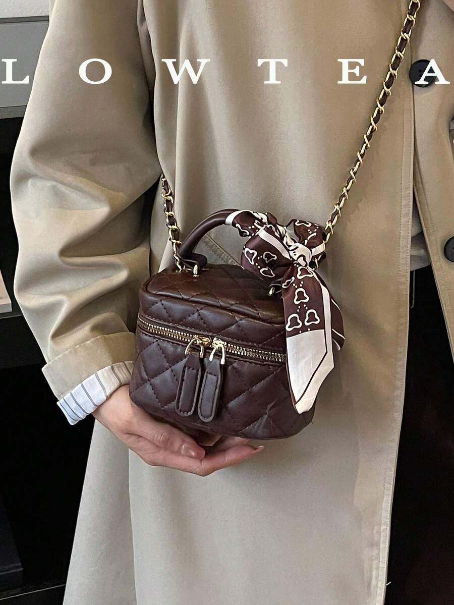 Low Tea 1pc Solid Color PU Fabric Handbag, Women's Fashion Mini Box-Shaped Handbag, Top Single Handle Design, Zipper Closure, Suitable For Travel, Shopping, Dating, Women's Gift, Perfect For Commuting, Outdoor, Travel, Outing