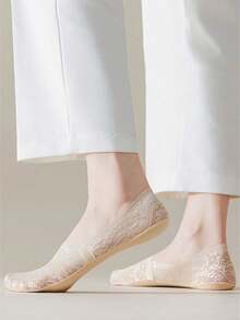 6 Pairs Women's Plus Size Invisible Short Socks, Lace Casual Ankle Socks, Non-Slip, No-Slip Heel, Invisible Socks [Paper Card Not Included] - Multicolor - View 10