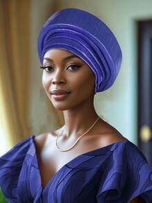 1pc Woman's Pre-Tied Gele Headwrap, Solid Pleated African Turban, Elegant Women Wedding Party Head Wrap Hat - Multicolor - View 9