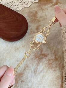 1件金色橢圓形女款石英手錶，優雅時尚，適合日常佩戴，生日與畢業禮物，休閒聚會與宴會 - 金色 - 查看 2