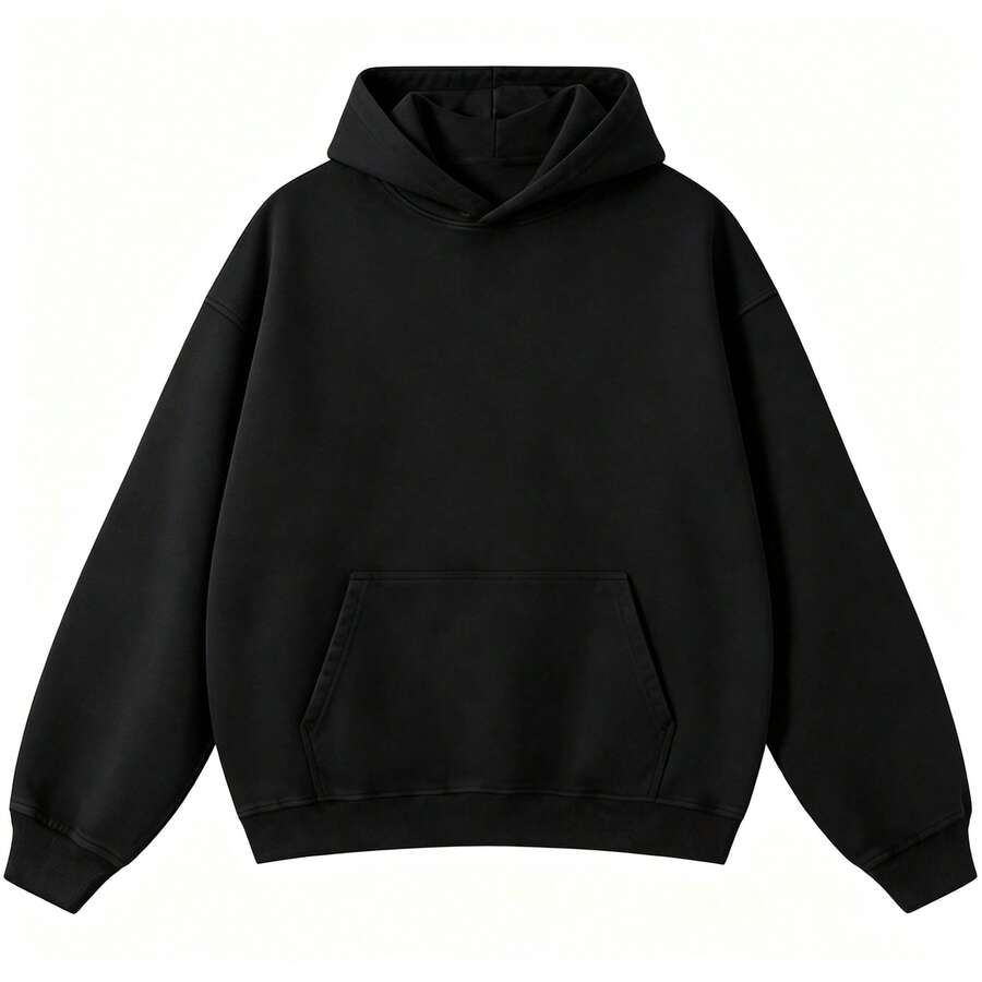 Men's Fashionable Autumn Comfortable Solid Color Pocket Hoodie, Mens Hoodies Vintage Oversized Hoodie Couples Cotton Pullover Hoodies Streetwear-L61 - Black 1 - View 1