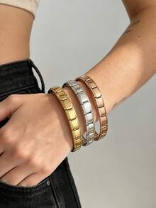 Colors Stainless Steel Square Link Bracelet, 18K Gold Plated Waterproof Stackable Chain Wrist Jewelry For Ladies - Multicolor - View 3