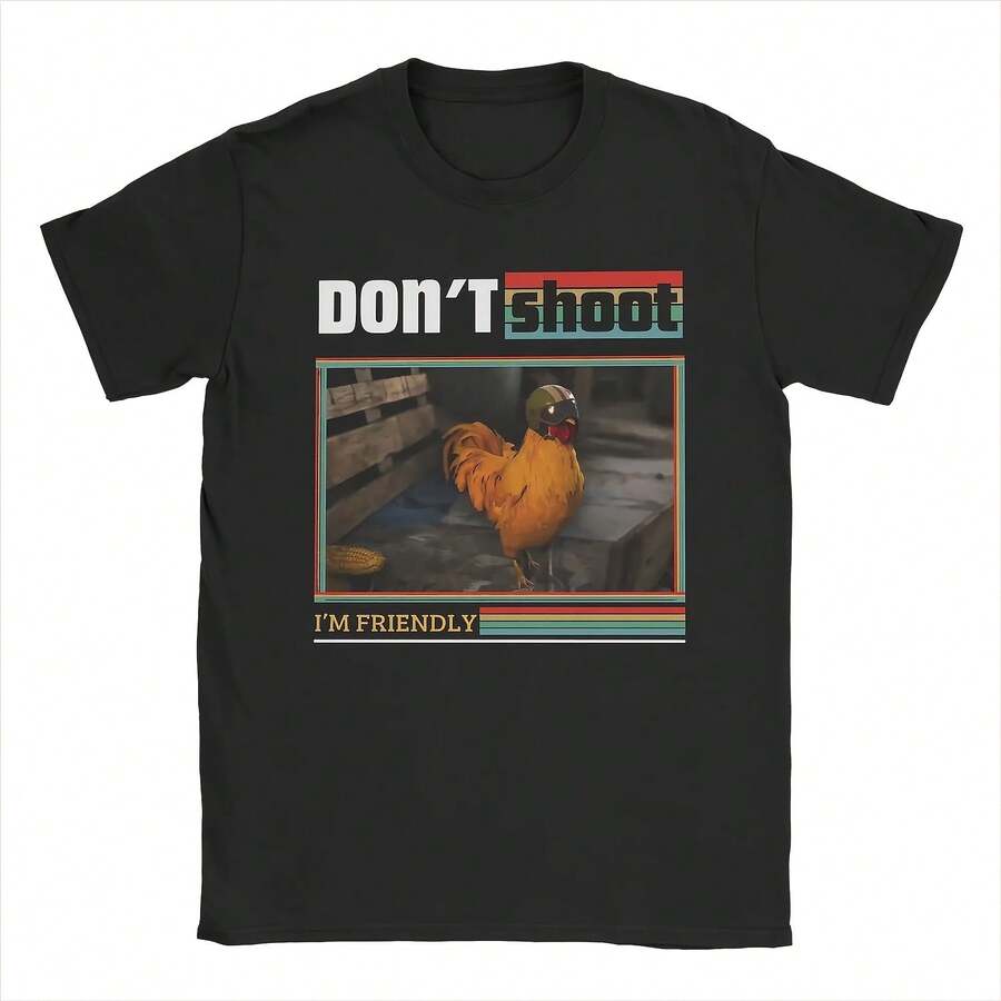 Don't Shoot I'M Friendly T-Shirt, Arc Harajuku Sommer T-Shirts, Herren Baumwolle Rundhals T-Shirts, Oversized T-Shirts, Kurzarm T-Shirts - Form - Übersicht 1