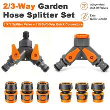 3/4pcs 2/3-Way Y-Shaped Splitter, 12/16mm Garden Hose Connector Irrigation Connector Set (Y-Shaped Flow Regulator + 3/4" Plastic Connector + 1/2" Hose Quick Connector) Water-Saving Lawn Irrigation Home Irrigation Accessories Faucet Add-On - 4-piece Set - View 2