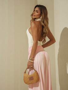Calça Aladim Malha Fluity Elegante Cintura Alta Fashion - Rosa Bebê - Visão 6