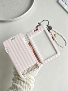 New Minimalist Striped Pattern (Random Print Distribution) Card Holder (Card Holder + Keychain), Suitable For Student ID, Meal Card, Bus/Metro Card And Access Card, With Bag Hanging, Keychain, Wallet And Bank/Credit Card Storage Functions, Equipped With Sliding Cover Design And Lanyard, Made Of Durable Plastic Material, Sturdy And Long-Lasting, Effectively Protects Work ID, Essential For Holiday Travel And University Life - Multicolor - View 4