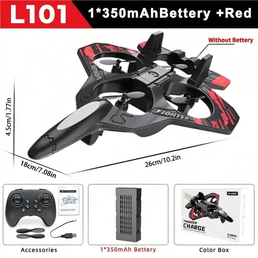 Avión de Espuma con Control Remoto L101 2.4G, Material EPP con Luces LED, Vuelo Acrobático, Juguete Eléctrico para Niños, Regalo de Cumpleaños para Niños, Modelo de Avión de Combate con Control Remoto - Batería roja 1 - Ver 1