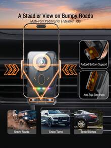 REMAX 15W無線充電車用手機支架，自動夾緊出風口式安裝，適用iPhone、Samsung、Android，快充支架附RGB氛圍燈，單手操作，90°旋轉，防滑矽膠墊，穩定不晃動設計，汽車配件 - 彩色 - 查看 6