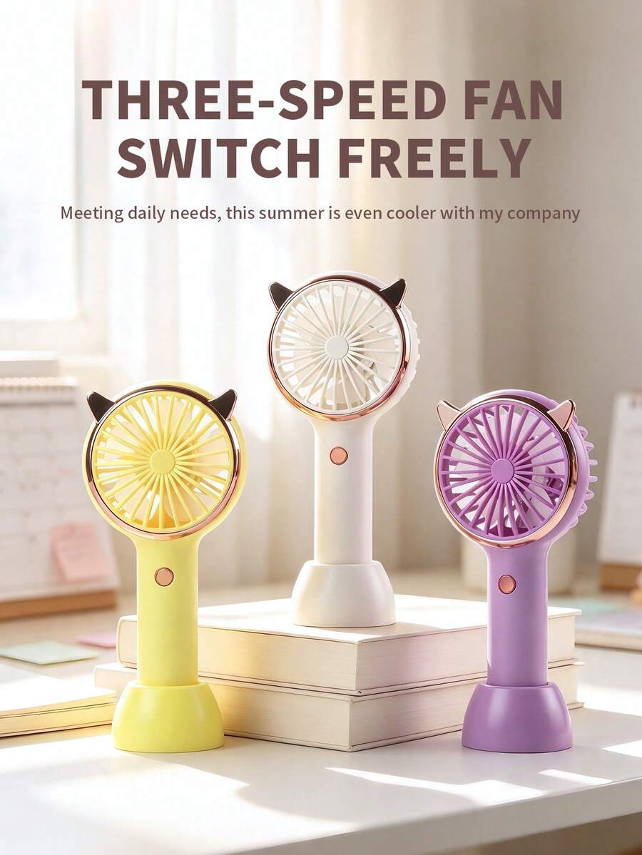 AOYI 1 pieza Rizador de pestañas recargable de 500mAh con luz LED de presión prolongada, 3 niveles de ajuste, mini ventilador portátil de mano, adecuado para uso al aire libre - Amarillo - Ver 1