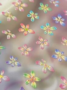 1 Hoja de Pegatinas para Uñas 5D con Relieve de Flor Blanca de Cinco Pétalos, Diseño Mixto de Flores Blancas Mate 3D con Cadena de Burbujas de Perlas, Calcomanías Autoadhesivas Impermeables de Arte de Uñas Minimalista para Boda para Manicura DIY - Multicolor - Ver 6