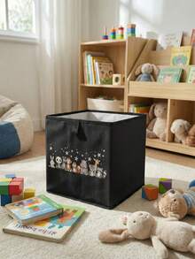 1pc Cartoon Animal Print Open Storage Bin, Baby Diaper & Toy Organizer Basket, Foldable, Stackable, Drawer-Style Durable Multi-Function Storage Box, Space-Saving Design For Home, Dorm, Home Organization, Under-Bed Storage - Multicolor - View 1