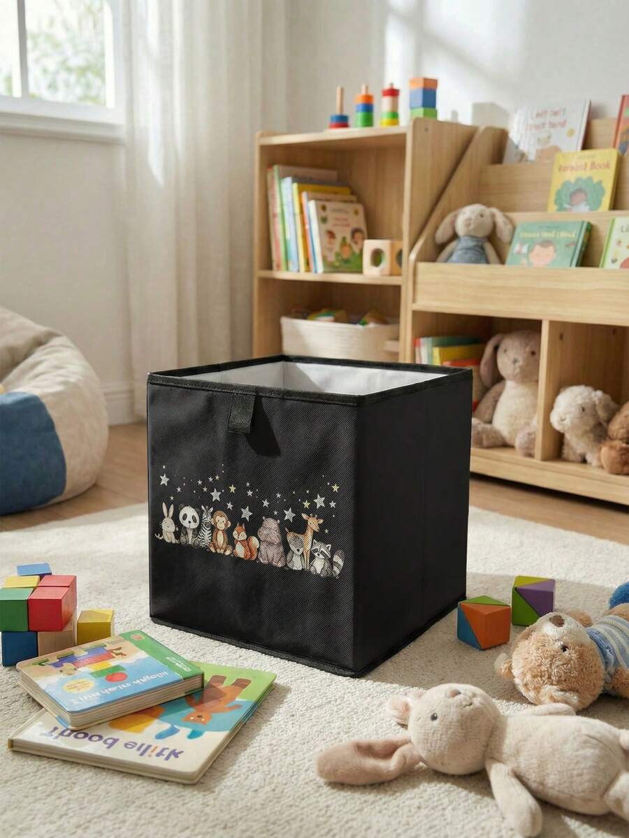 1pc Cartoon Animal Print Open Storage Bin, Baby Diaper & Toy Organizer Basket, Foldable, Stackable, Drawer-Style Durable Multi-Function Storage Box, Space-Saving Design For Home, Dorm, Home Organization, Under-Bed Storage - Multicolor - View 1