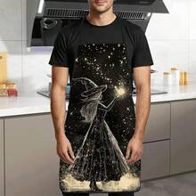 1pc Halloween Starry Sky Witch Print Apron, Featuring Pointed Hat Starry Magic Witch Pattern, Durable Cooking Apron Suitable For Bakers, Cake Decorators, BBQ Enthusiasts, Gardeners, Painters, Nail Artists - Perfect Gift For Home And Professional Chefs - Multicolor - View 6