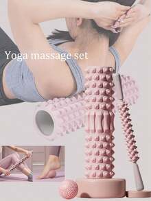 三件套 - 健身放松瑜伽按摩套装 - 泡沫轴，用于深层肌肉放松，腿部和背部筋膜按摩器，瑜伽姿势，健身瑜伽配件 - 彩色 - 查看 5