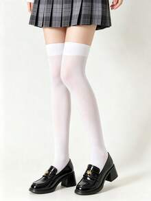 1 Pair Women's Minimalist Velvet Calf Socks, Over-The-Knee Socks, Thigh-High Socks, Silicone Non-Slip Long Tube Socks, Versatile For Daily Wear - Multicolor - View 3