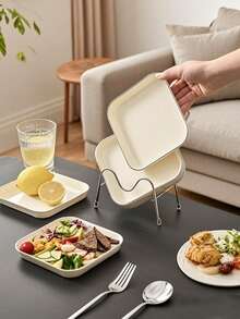 1pc Coffee Tray Tea Tray Restaurant Kitchen Storage Tray Display Tray Rectangular Plastic Household Living Room Coffee Table Tea Cup Water Cup Tray Fruit Snack Storage Tray - White - View 3