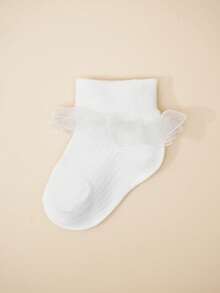 3 Pairs Baby White Ribbed Ruffle Socks, Breathable All-Season Back To School Socks, Princess Style Girly Socks For Girls - White - View 2