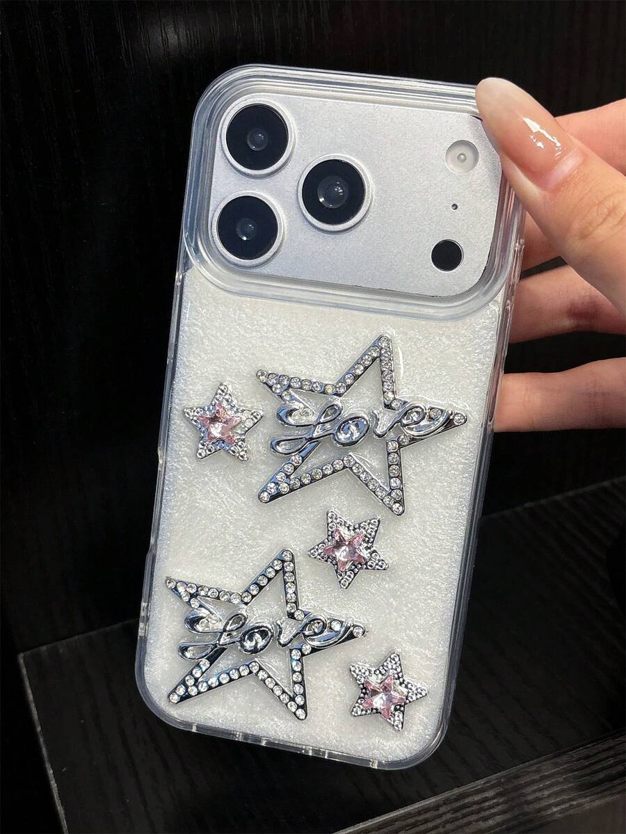 Casing Ponsel Gaya Y2K Lucu dengan Hiasan Berlian Imitasi Merah Muda dan Bintang, Kompatibel dengan iPhone 17 Pro Max 17 Pro 17 16 Pro Max 16 Pro 16 15 Pro Max 15 Pro 14 Pro Max, Pelindung Belakang Epoxy Berkilau Kreatif untuk Anak Perempuan - Bintang - View 1