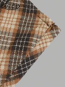 Women's Preppy Brown Plaid Mini Skirt, High Waist Diagonal Plaid Wool Blend A-Line Skirt, Suitable For Autumn Campus Daily Wear - Brown - View 5