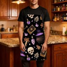 1pc Halloween Mysterious Magic Witch Print Apron, Featuring Magic Potion, Skull, Mandrake, Old Key Patterns, Durable Cooking Apron Suitable For Bakers, Cake Decorators, BBQ Enthusiasts, Gardeners, Painters, Nail Artists - Perfect Gift For Home And Professional Chefs - Multicolor - View 9