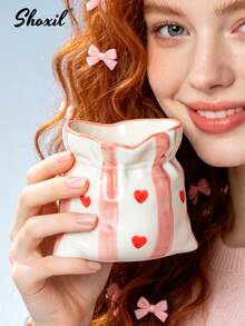 shoxil 1pc 220ml Bag-Design Ceramic Mug, Exquisite Underglaze Striped Ceramic Mug, Lightweight Fashionable Drink Cup, Suitable For Home Tea Break, Coffee Table Display And Indoor Decoration - Multicolor - View 5