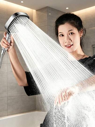 2-Piece High Pressure Massage Shower Head With Hose, Adjustable Bracket, 3 Spray Modes, 130mm Wide Nozzle. Made Of ABS Resin, Wall-Mounted, With Filter, No Electricity Required, Easy Installation, Stylish Design, Sturdy And Durable