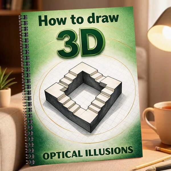 3D Optical Illusion Painting Tutorial Notebook, Learn To Draw Complex 3D Pattern Artworks, Spiral Bound, Suitable For Adult Leisure And Stress Relief, Multiple Styles Available (Pen Not Included)
