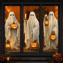 1/3pcs Vintage Country Style White Ghost Halloween Window Decals, Double-Sided Visible PVC Static Cling Glass Stickers, Suitable For Living Room, Kitchen, Store And Home Decor - Multicolor - View 1