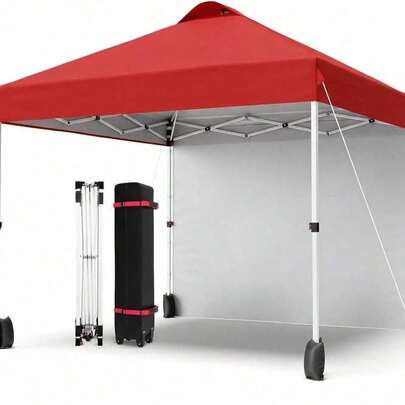 Soonbuy 10x10 Pop Up Canopy,Portable Commercial Canopy Tent,Outdoor Sun Shelter,Beach Tent With 1 Sidewall,Vented Top Roller Bag,4 Sandbags,4 Ropes And 8 Tent Stakes For Home Party Event Camping